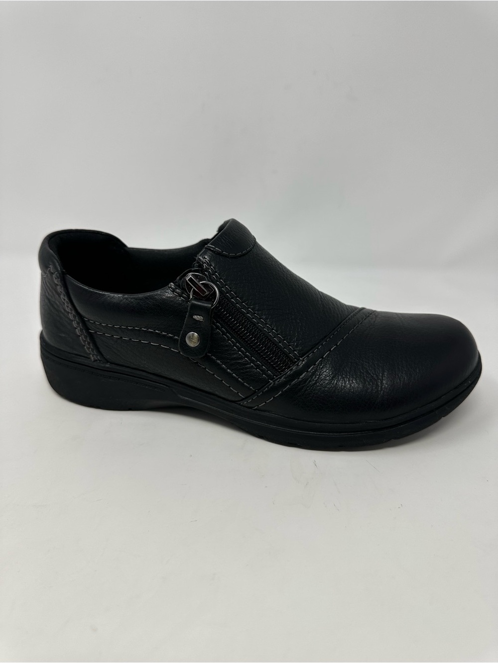 Clarks Collection Women's Loafers Black Leather Zip 6 Comfort Casual Shoes